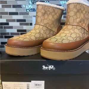 Coach Signature Tan and Brown Ankle Booties